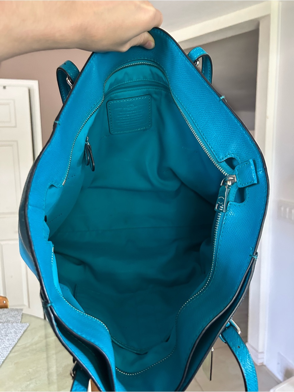 Coach Teal Leather Tote Bag - Picture 7 of 9